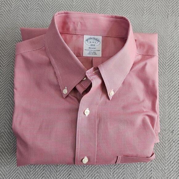 Brooks Brothers Regent Shirt Size 16-4/5 Red Checkered Button-Down Quiet Luxury - Picture 3 of 16